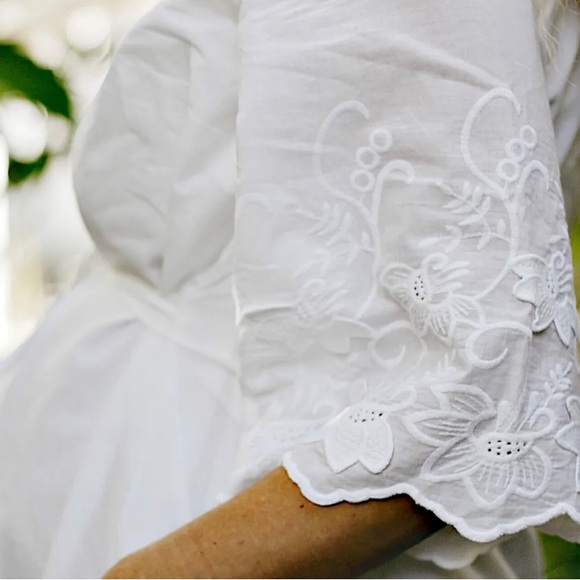 Isabel Maternity (Size XL) White Floral Embroidery, Lined, Bell Sleeve Dress - Picture 3 of 11